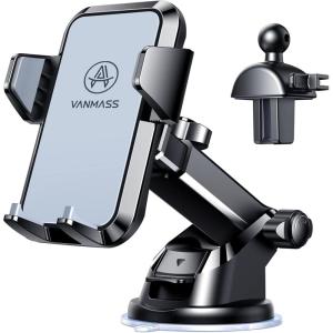 imageTrue AntiVibration Car Phone Holder VANMASS2025 Ultimate MilitaryGrade UpgradedSuction Cell Mount Truck Stand Cradle for Dashboard Windshield Vent for iPhone 16 Pro Max 15 14 13 Samsung AndroidGray