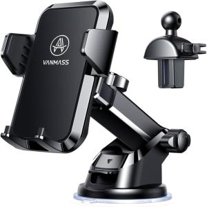 imageTrue AntiVibration Car Phone Holder VANMASS2025 Ultimate MilitaryGrade UpgradedSuction Cell Mount Truck Stand Cradle for Dashboard Windshield Vent for iPhone 16 Pro Max 15 14 13 Samsung AndroidBlack