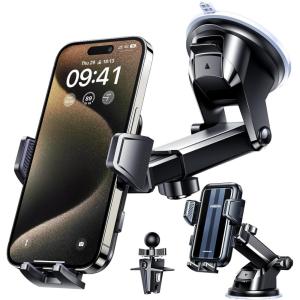 imageVANMASS 2025 Upgraded Car Phone Holder 85LBS Strongest Suction Patent Safety Cell Phone Mount Windshield Dashboard Vent Truck Accessories Stand Cradle for iPhone 16 Pro Max 15 14 13 AndroidClear Black