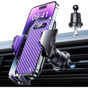imageVANMASS Car Phone Holder Mount 2025 Upgraded Patent SteelHook Car Vent Phone Mount Clip MilitaryGrade Shockproof Cell Phone Car Mount Handsfree Truck Stand Vent Cradle for iPhone 16 AndroidBlackPurple