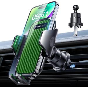 imageVANMASS Car Phone Holder Mount 2025 Upgraded Patent SteelHook Car Vent Phone Mount Clip MilitaryGrade Shockproof Cell Phone Car Mount Handsfree Truck Stand Vent Cradle for iPhone 16 AndroidBlackGreen