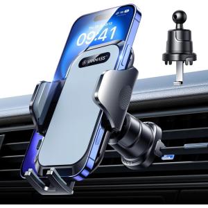 imageVANMASS Car Phone Holder Mount 2025 Upgraded Patent SteelHook Car Vent Phone Mount Clip MilitaryGrade Shockproof Cell Phone Car Mount Handsfree Truck Stand Vent Cradle for iPhone 16 AndroidBlackGrey
