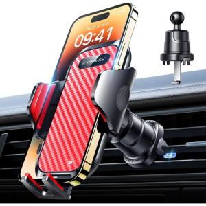 imageVANMASS Car Phone Holder Mount 2025 Upgraded Patent SteelHook Car Vent Phone Mount Clip MilitaryGrade Shockproof Cell Phone Car Mount Handsfree Truck Stand Vent Cradle for iPhone 16 AndroidBlackRed