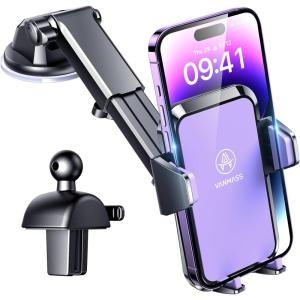 imageVANMASS 2024 BEST Car Phone Holder Upgraded Solid ampamp Durable Cell Phone Car Mount for Dashboard Windshield Vent Suction Phone Stand Automobile Cradles for iPhone 15 Pro Max 14 13 12 8 AndroidPurple